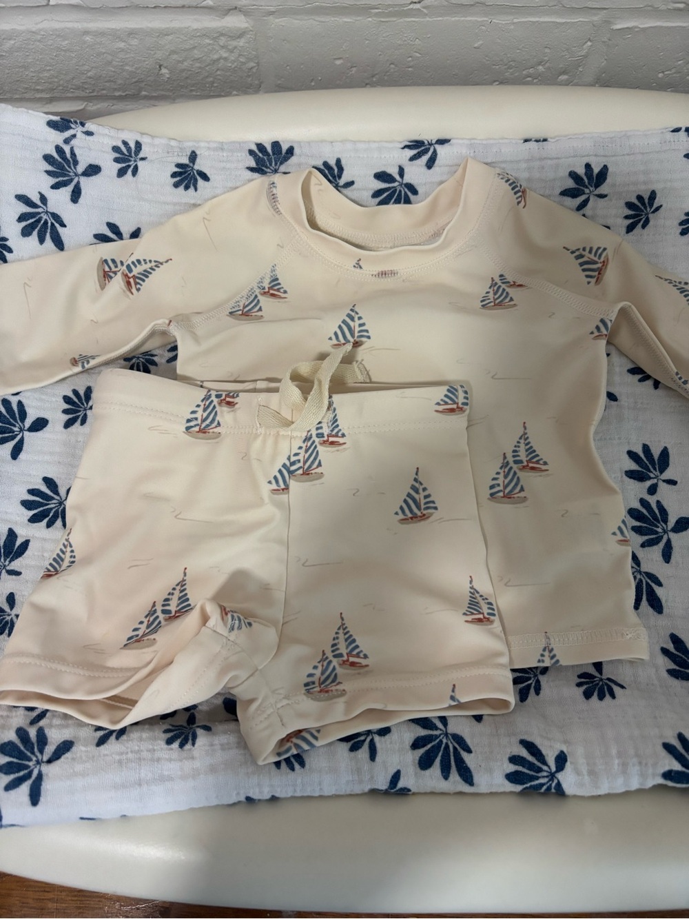 Rylee and cru rashguard 0-3 Kids Cream Sailboat Rashguard Swim Set